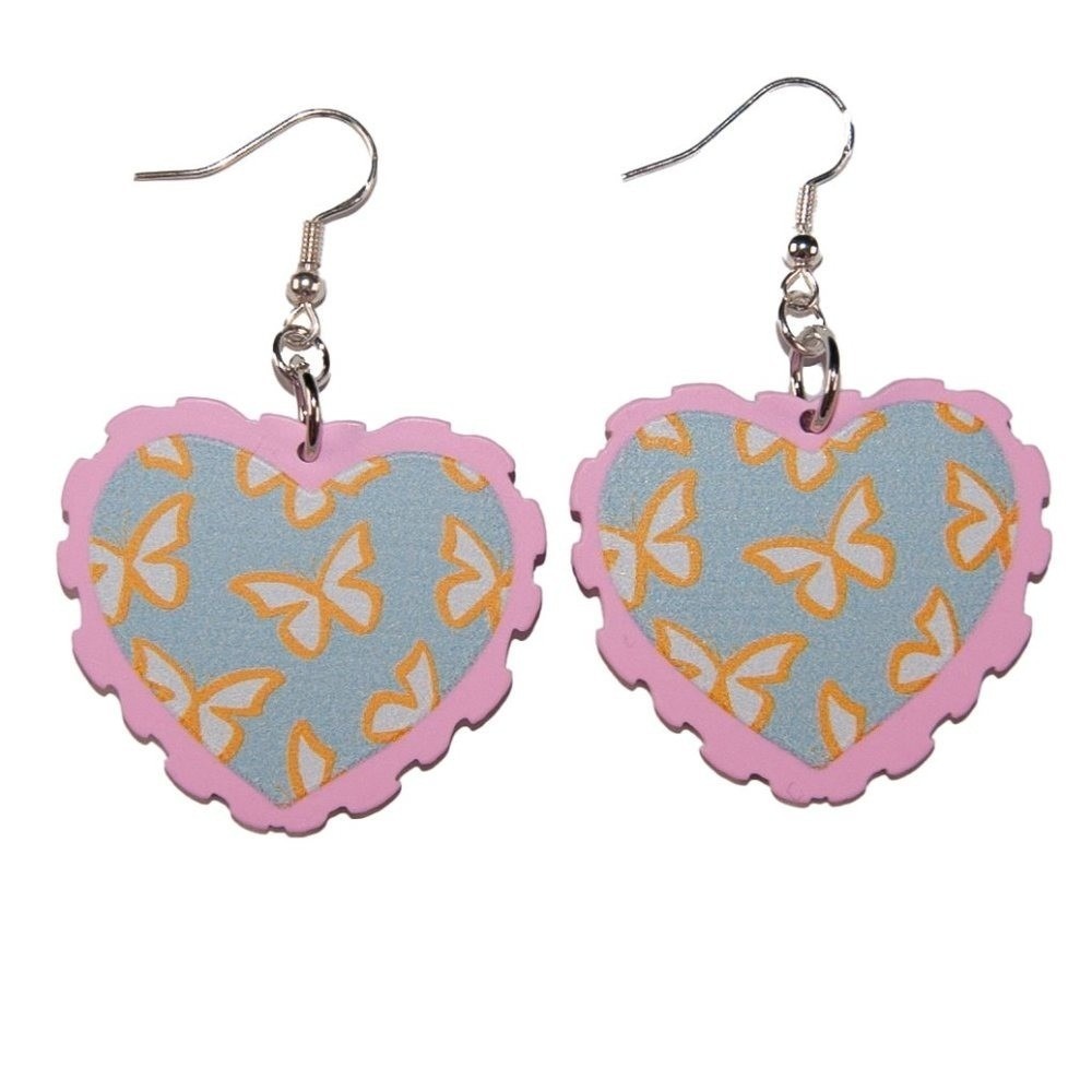 Lolita Pastel Pink & Blue Heart Butterfly Earrings Hypoallergenic